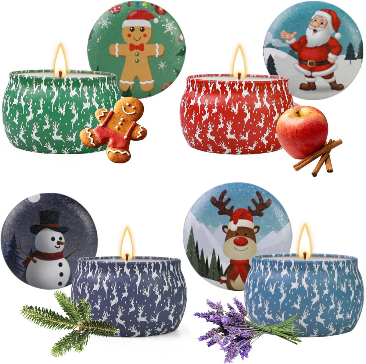 cadeauset voor vrouwen, set van 4 geurkaarsen, natuurlijke sojawas, aromatherapiekaarsen voor verjaardag, Kerstmis, ideale kerstcadeaus voor haar, mama leraren collega's