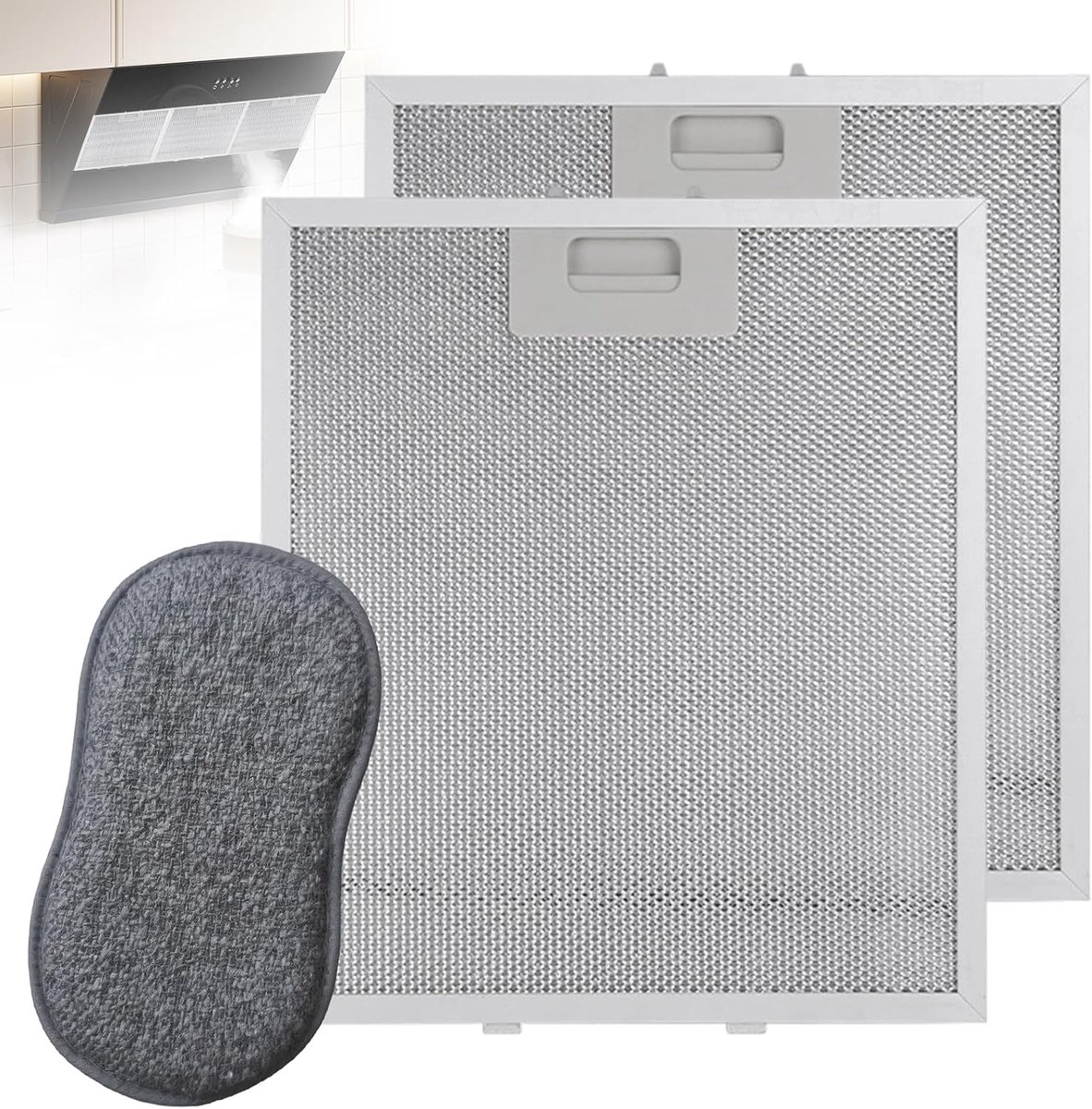3 stuks metalen vetfilter afzuigkap, 32 × 26 cm, metalen vetfilter voor afzuigkappen, 5-laags aluminium metaalfilter met reinigingsdoek, universeel metaalweefselfilter