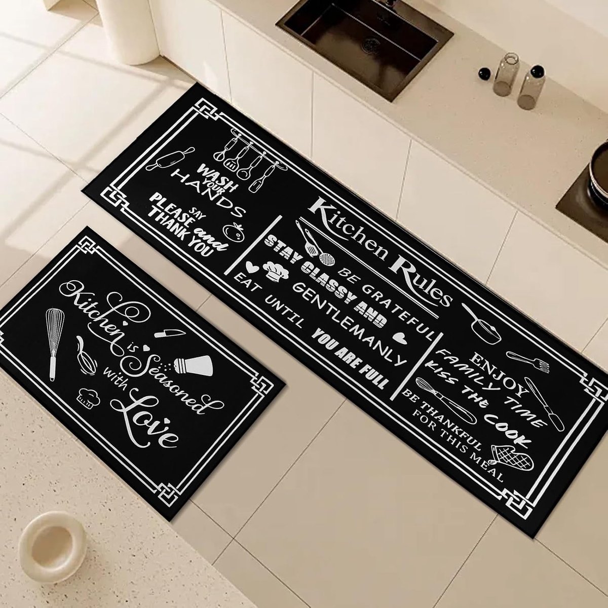 2-delige antislip keukentapijt en keukenmatset, duurzame anti-vermoeidheid keukentapijten, wasbare keukenvloermat voor keuken, eetkamer, woonkamer, 40 x 60 + 40 x 120 cm