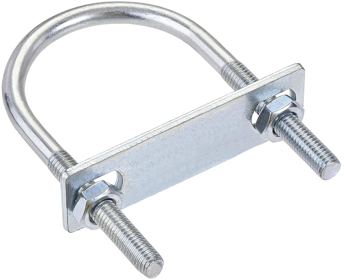 Sourcing map Ronde bout U 55 mm binnenbreedte 100 mm lengte staal M8 met moer plaat 1 set