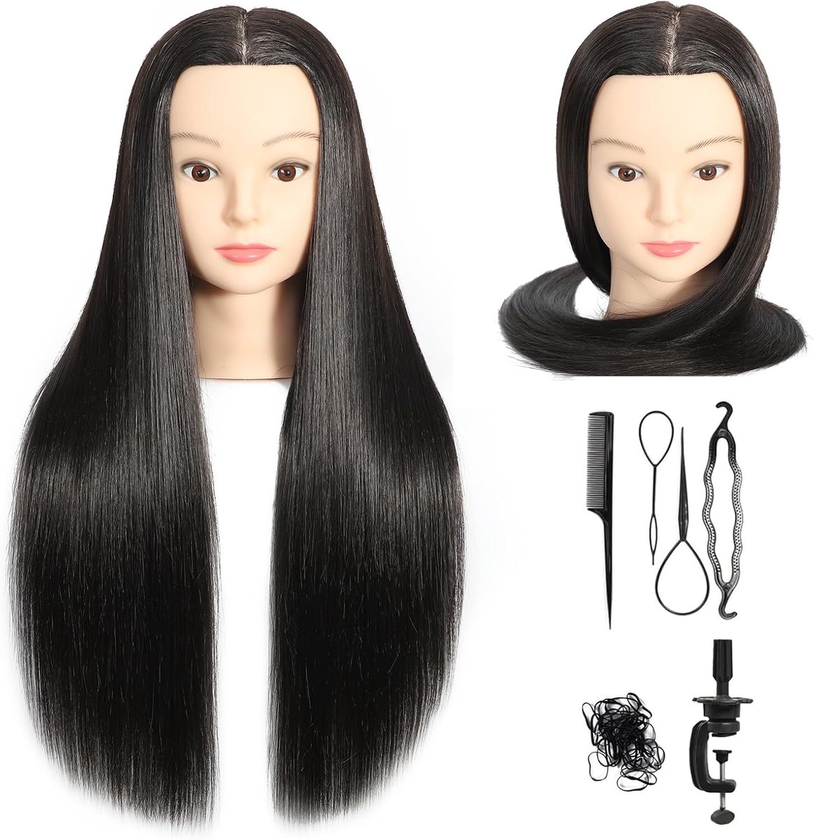 Hoofd 30% Echt Haar 22"-24" Training Hoofd Cosmetologie Mannequin Pop Hoofd Praktijk Hoofd voor Kapper Met Gratis Tafelklem