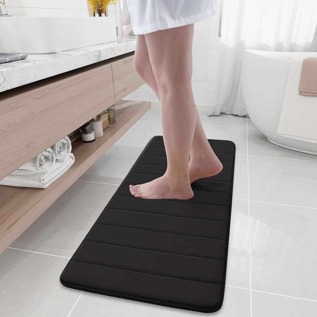 Badmat van traagschuim, absorberend, antislip, wasbaar, 40 x 120 cm, zwart