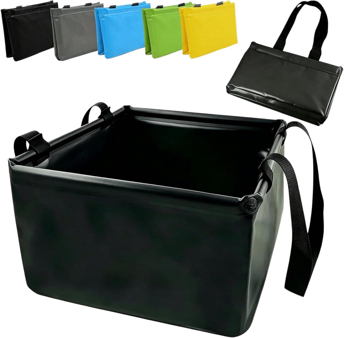 kom van 20 l, campingkom, vierkant, opvouwbaar, geschikt voor buiten, servies en picknick (zwart 20 l)