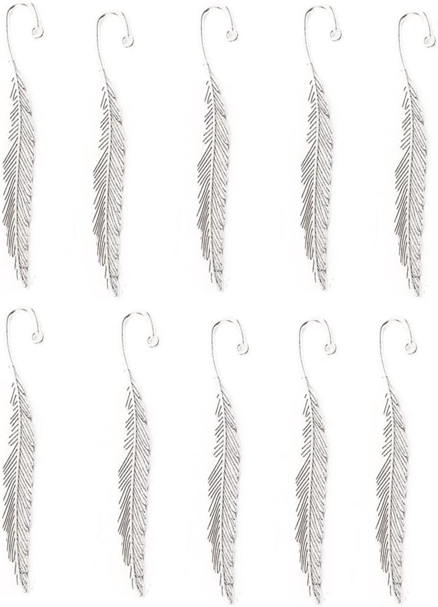 10 stuks bladwijzers, onbewerkte metaal, vintage, veervorm, boekenlegger, accessoires, doe-het-zelf veer, ophangen, met gaten, veren, metaal, knutselen, voor bladwijzers, sieraden maken, zilver