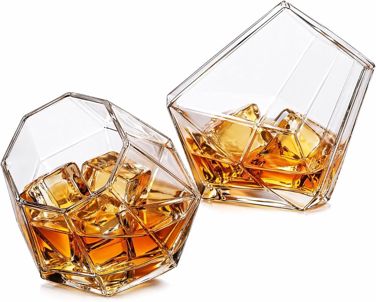 Whiskyglazen, set van 2 stuks, 250 ml, schuine snede, whiskyglas, whiskyglas, whiskyglas, whiskyglas, eenvoudig design voor rum, mojito, cognac