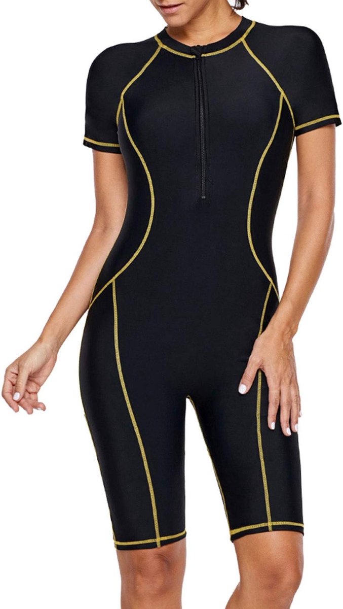 Rashguard Rashguard met korte mouwen en rits aan de voorkant uit één stuk voor surfen, Boyshort