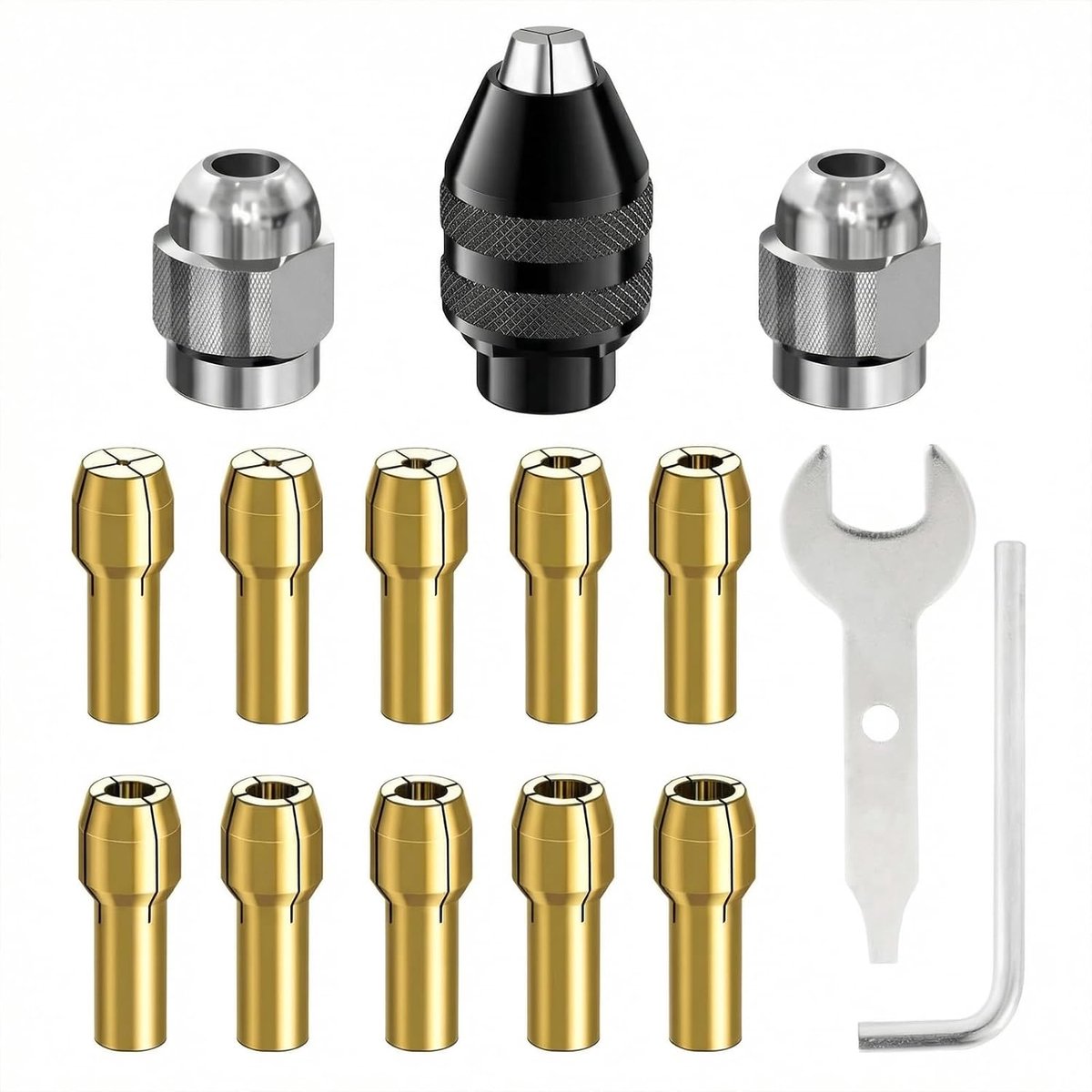 15 stuks boorkop-spantangenset, 1/32" tot 1/8" messing spantangen metalen moer, multifunctioneel gereedschap met vervanging 4486 4485, vervanging 0,8 mm tot 3,2 mm boorhouder accessoires