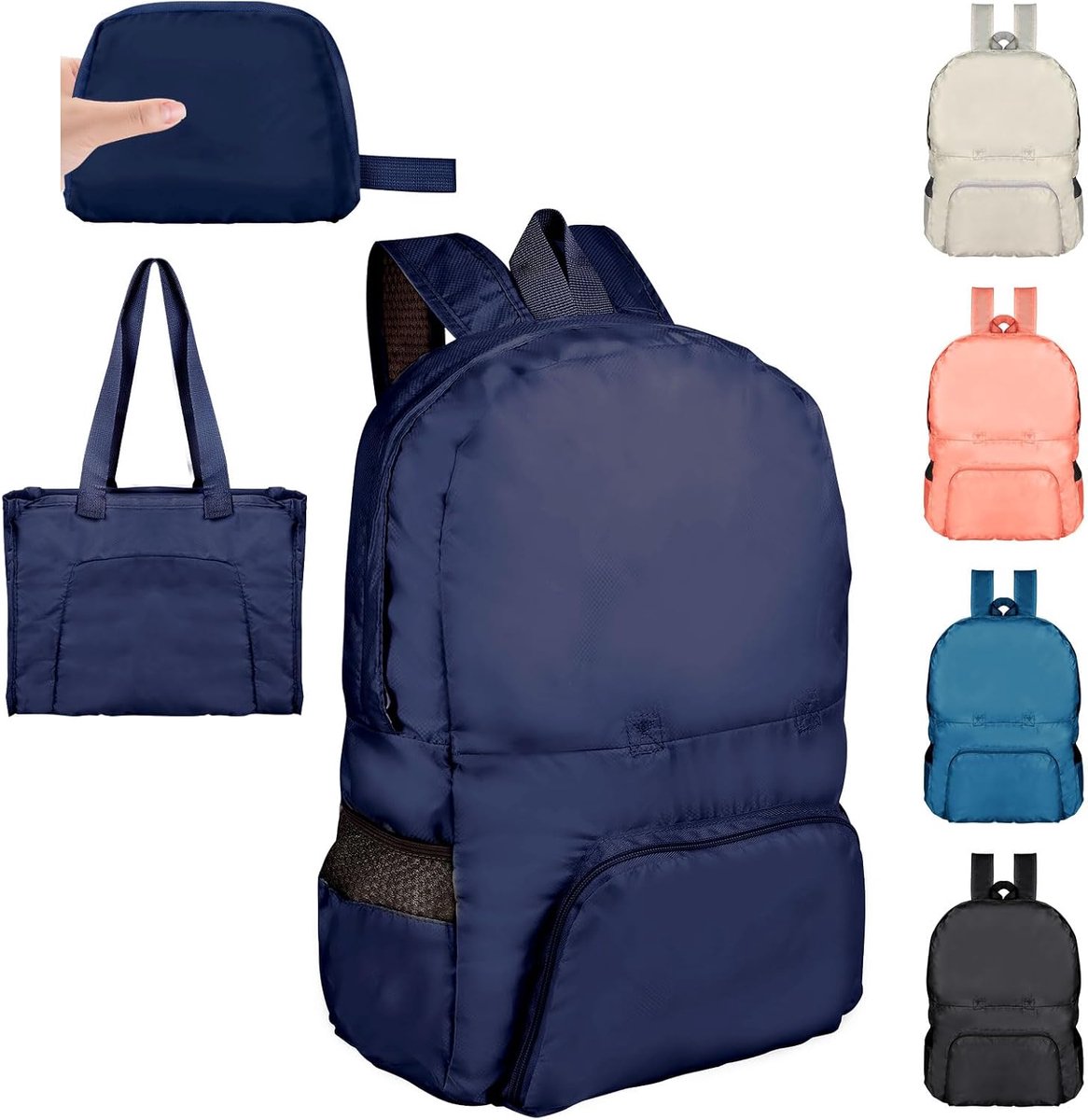 opvouwbare rugzak, 25 l, klein, waterafstotend, duurzaam, opbergbaar, voor dames en heren, outdoor, camping, wandelen, reizen, wandelen, fietsen, winkelen, cyaan, Eén maat