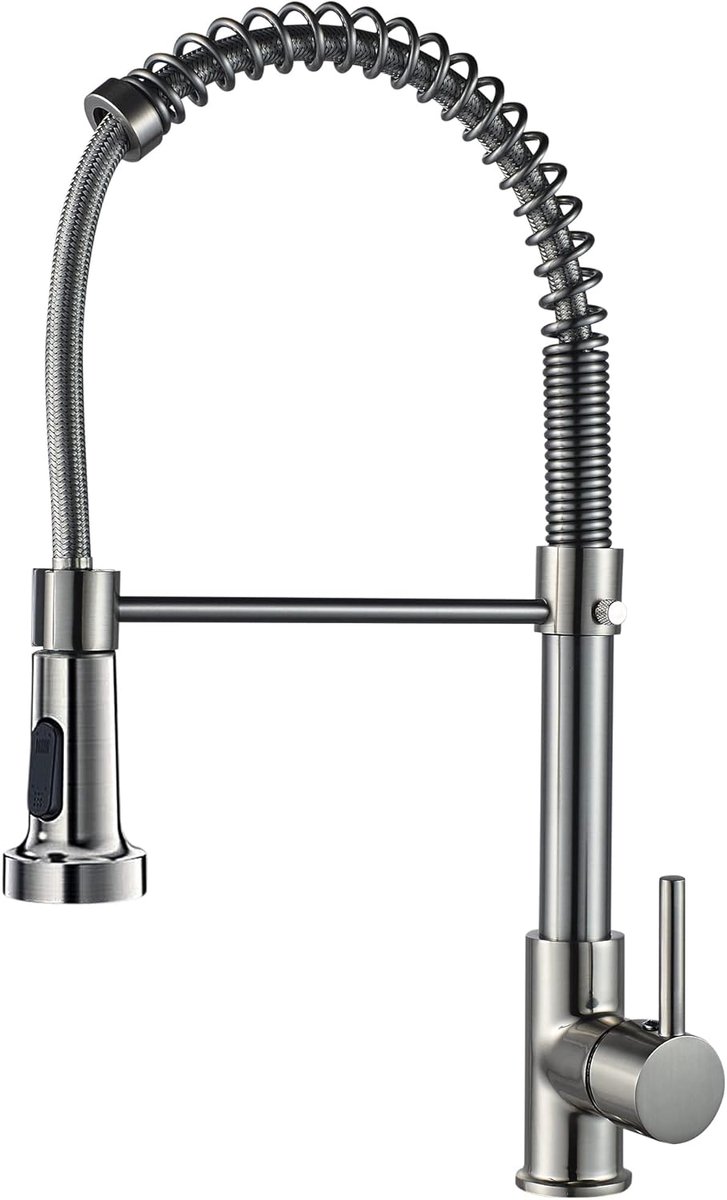 Lente Pull Down Enkele Handvat Messing Badrandcombinaties Aanrecht Kranen (Borstel Nikkel)
