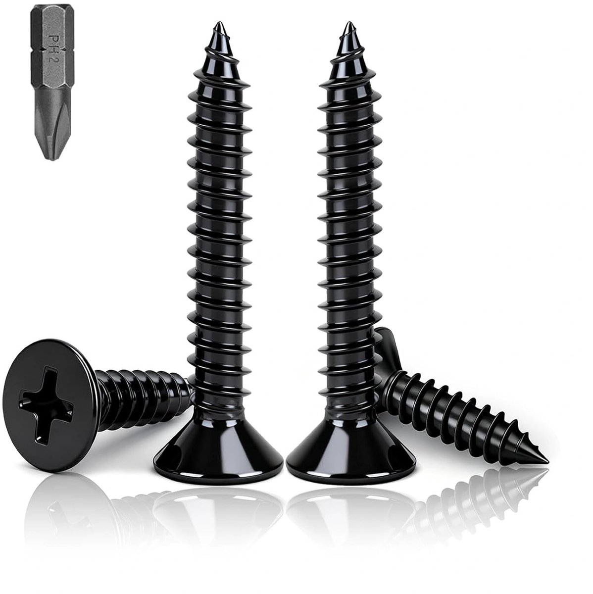 Houtschroeven, M4 x 40 mm, kruiskopschroeven van koolstofstaal, zwart, voor meubels, doe-het-zelvers en houtbewerkingsprojecten