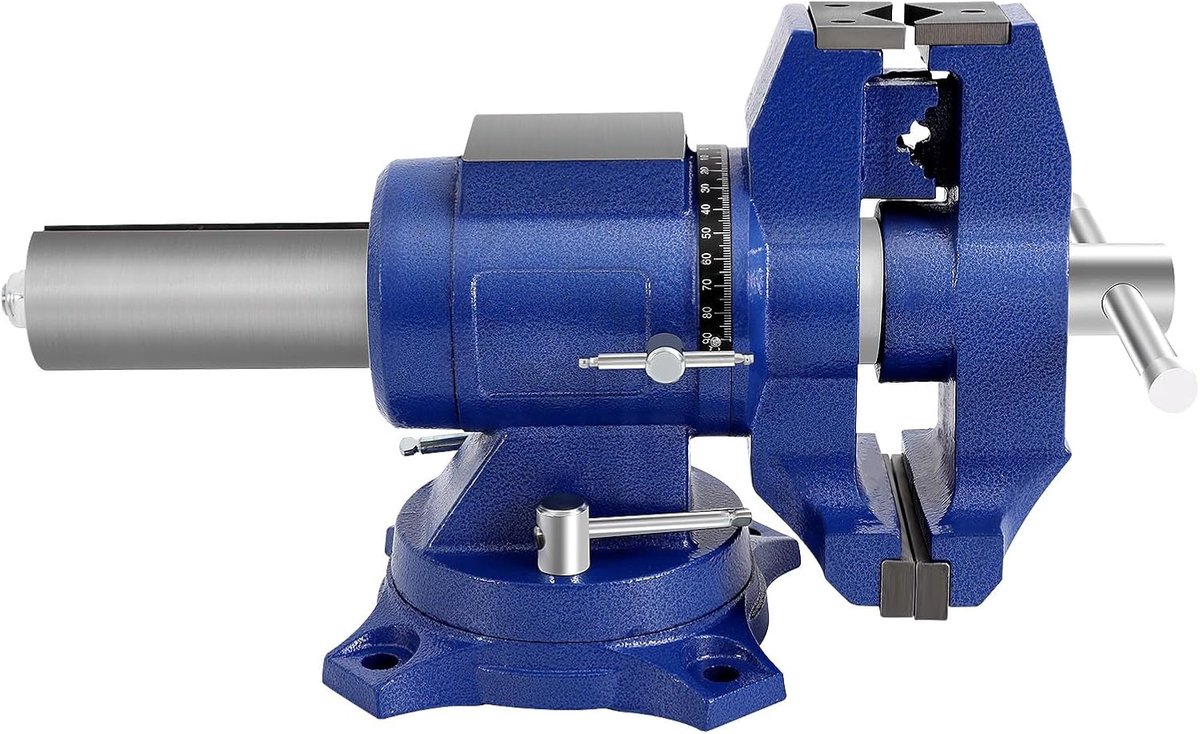 Bankschroef 125 mm bekbreedte, 360 graden draaibaar, professionele parallelle bankschroef met bevestigingsgaten, schroefstokken voor werkbank, tafel, freesmachine, parallelle bankschroef