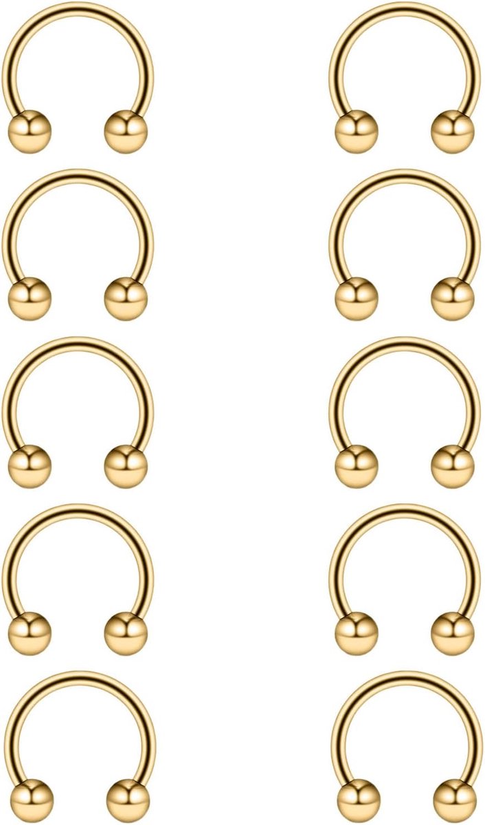6-10 stuks hoefijzerpiercing neus lip septum helix ring 16G circular barbell 6/8/10/12/14 mm lippiercing zilver goud zwart