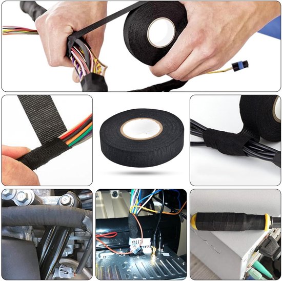 Isolatietape, zwart, bedradingsband, hittebestendig, voor kabelbomen voor auto en motorfiets (19 mm x 15 mm) — afbeelding 2