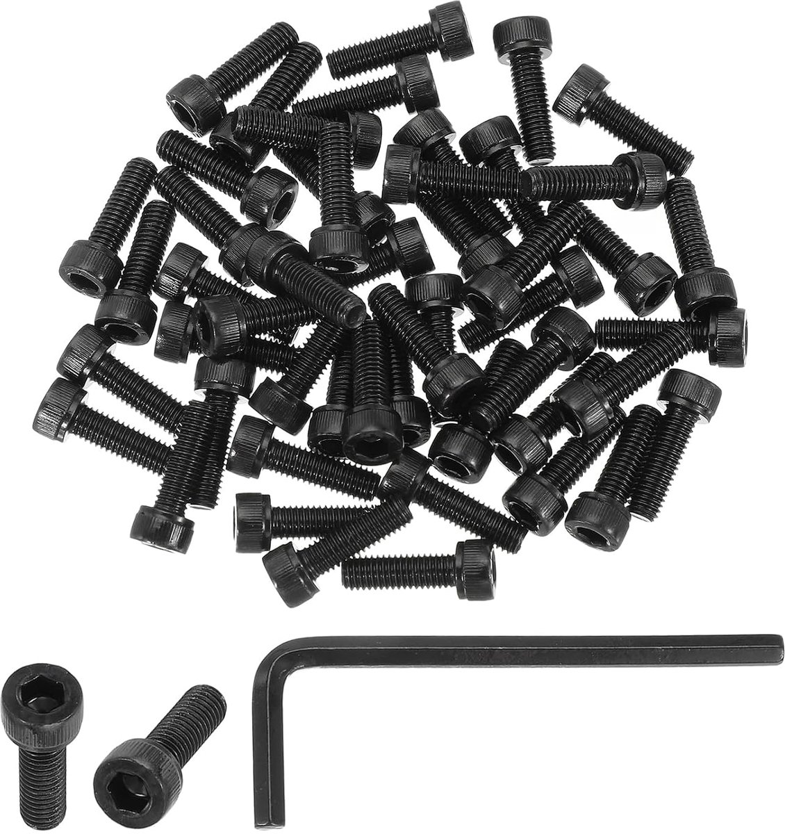 M5 x 16 mm zeskantschroeven met binnenzeskantkop, verpakking van 50 stuks, 12,9 graden koolstofstaal, zeskantaandrijving, machineschroeven met inbussleutels, zwart
