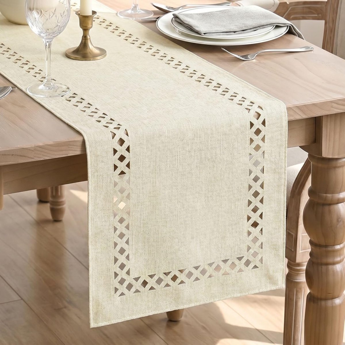 Mode Beige rustieke landhuisstijl boerderij geometrische tafelloper 40 x 180 cm, seizoensgebonden tafeldecoratie binnen vakantie party decor | Moderne Rustieke Boerderij Keuken Eettafel Decoratie voor Home Party Decor