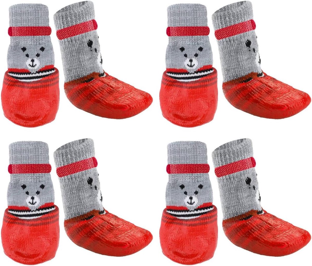 2 set antislip hondensokken, waterdichte likbestendige pootbeschermers met verstelbare haak en lussluiting, ademende huisdierschoenen voor middelgrote tot grote honden (rood, L)
