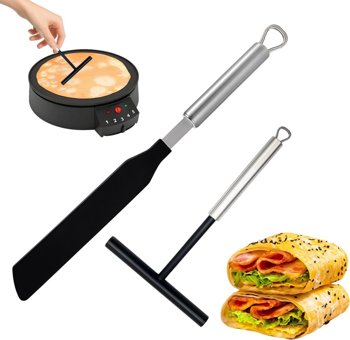 Set van 2 pannenkoekenverdelers, pannenkoekenspatel, pannenkoekenmaker | accessoires, crêpegereedschapsset, palatham-accessoires, voor gereedschap voor taartdecoratie