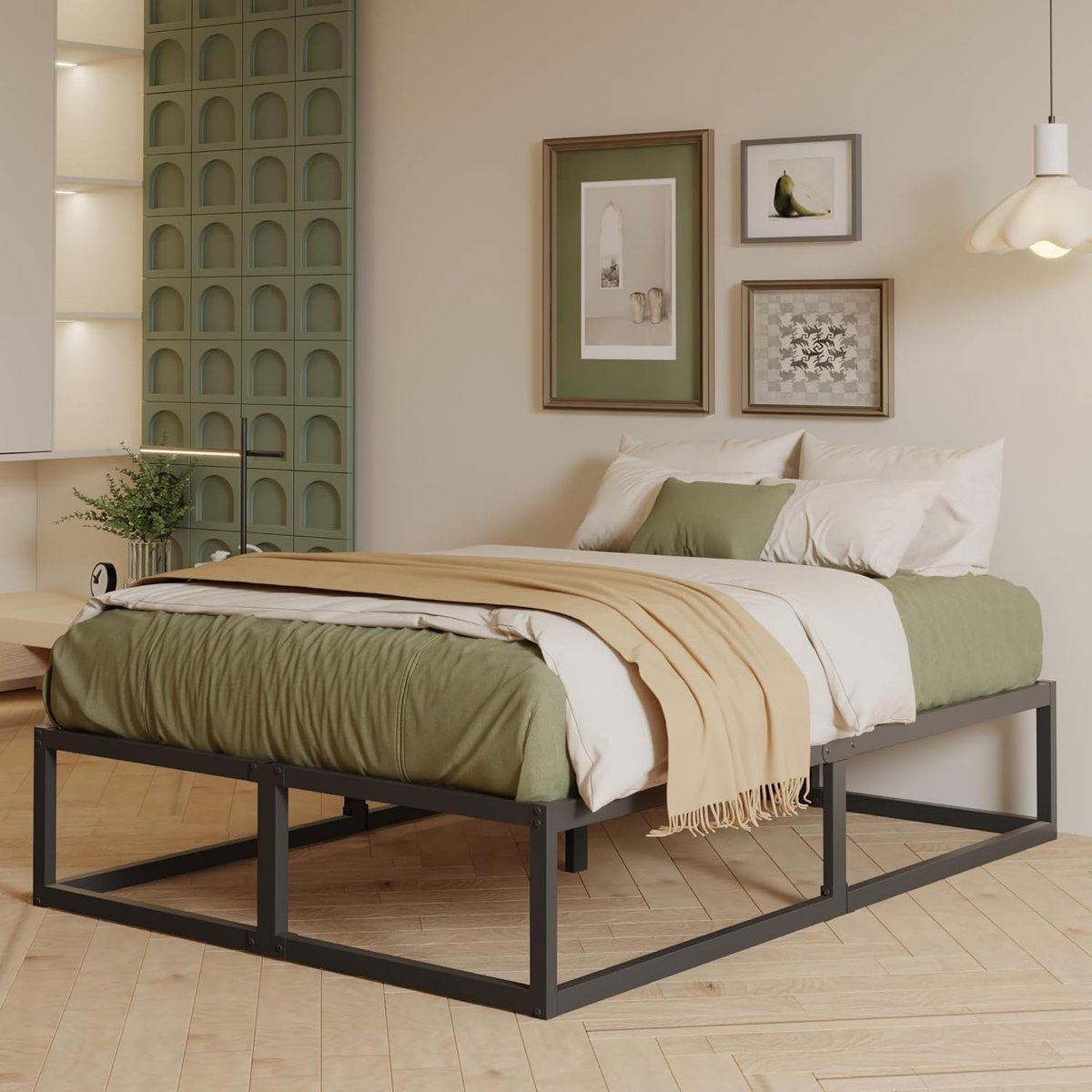 Bedframe 160 x 190 met stalen latten, Heavy Duty Metalen Platform 36 cm hoogmet ruime opbergruimte onder het bed, Structureel Stevig, Eenvoudige montage, Geluidsvrij, Zwart