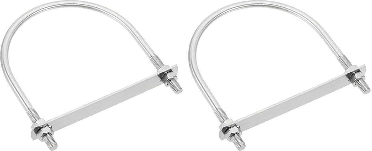 M8 U-vormige houders, 2 sets 114 mm, breedte binnen 143 mm, lengte 304 mm, roestvrij staal, U-vormig, gebogen, rond, met moeren en platen voor ski boot, vissen