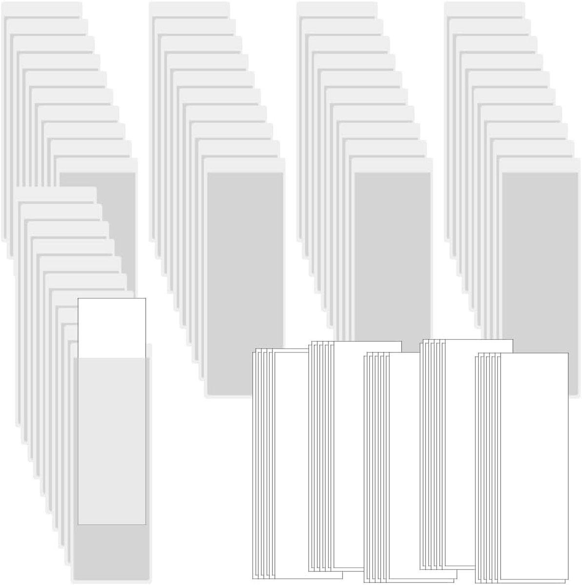 50 Stuks Transparante Etikettenhouder, voor school,kantoor en thuis | PVC, 2 × 7,5cm, transparant,met zelfklevende,opening aan de bovenkant,voor het opbergen van papier, indexkaartjes,foto's enz.