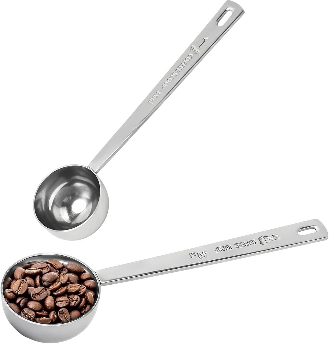 2 stuks koffiedoseerlepels 15 ml/30 ml, maatlepel eiwitpoeder met lange handgreep, 304 roestvrij staal, koffielepel portioneerder, zilveren koffielepel, voor koffie, melkpoeder, specerijen