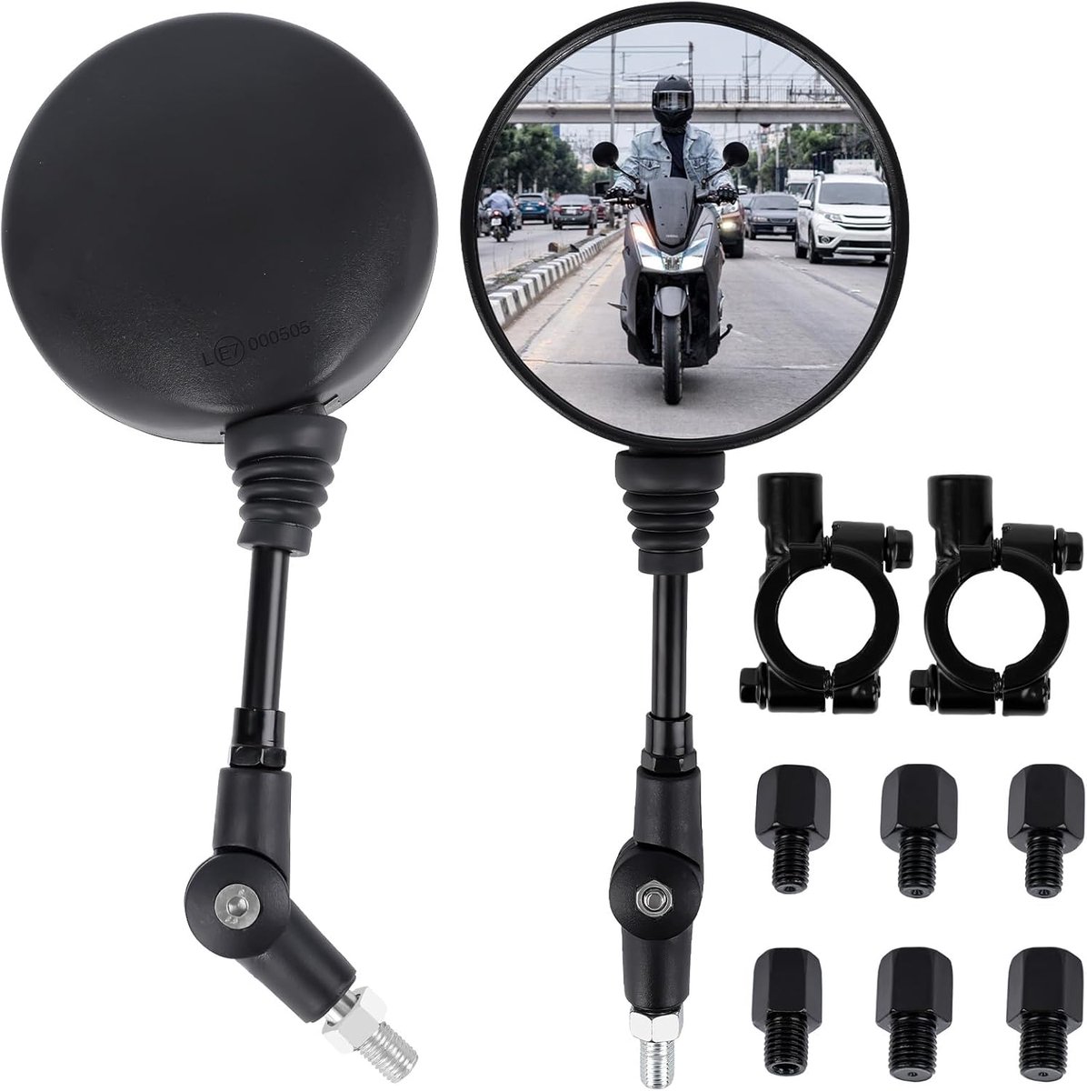 Achteruitkijkspiegel voor motorfietsen, toegestaan, 1 paar, universeel, 360° draaibaar, met houders en schroeven, zijspiegels voor motorfietsen, scooters, bromfietsen, ATV/MT0