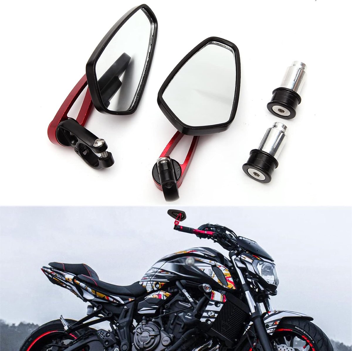 Achteruitkijkspiegel voor motorstuur, 7/8 inch, 22 mm, universeel voor Street Bike Quad Scooter Cruiser Cafe Racer Scrambler CB125 MT03 MT07 MT09 MT10 Z650 Z750 Z900 (rood)