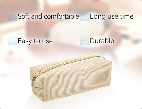 Elegant en draagbaar etui van geribbeld fluweel met ritssluiting, ideaal voor cosmetica, gadget, dagelijks gebruik, reizen, werk (beige) — afbeelding 3