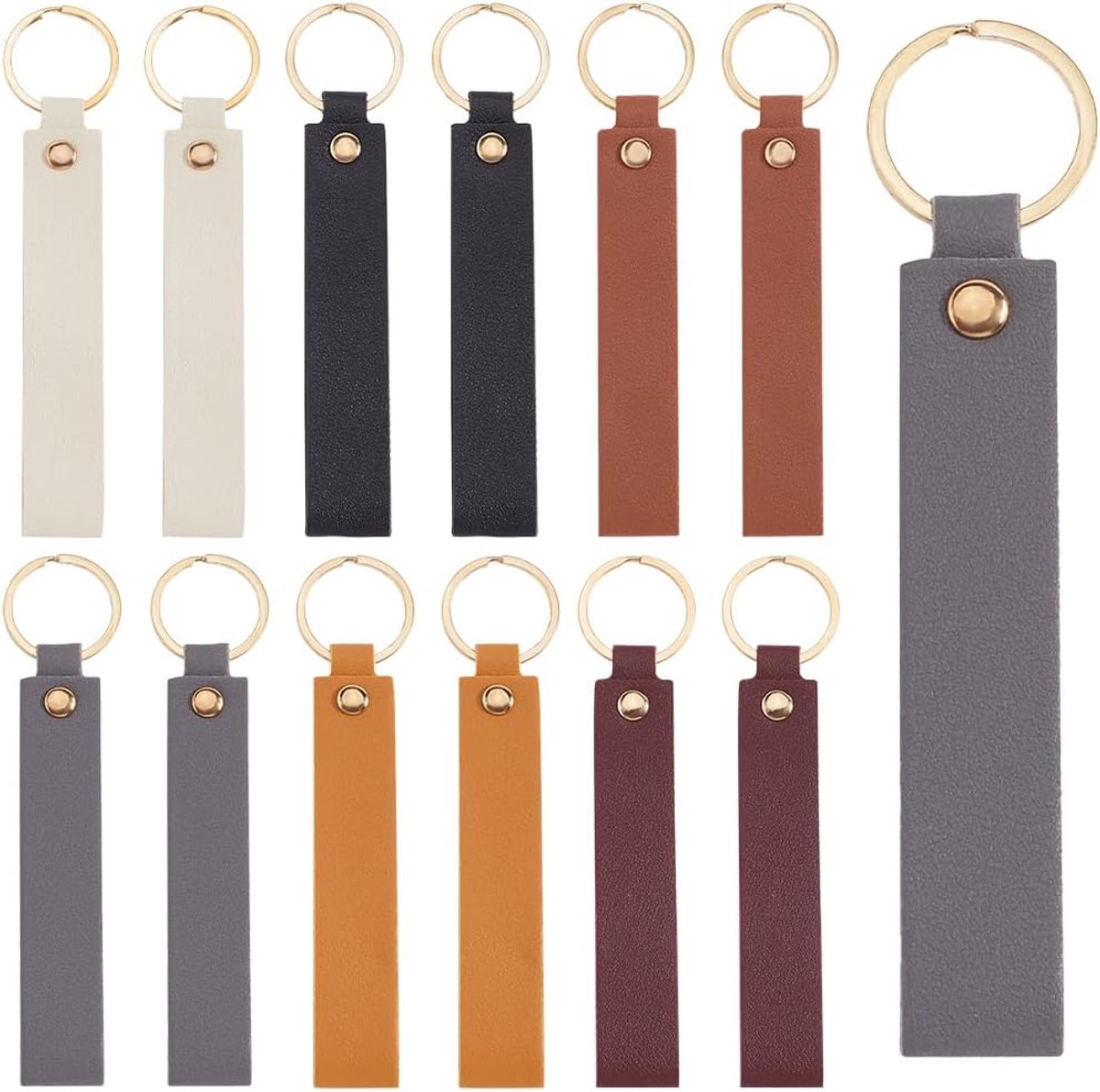 24 Stuks 6 Kleuren PU Lederen Sleutelhanger Blanks Sleutelhangers Bulk Zwart Bruin Zakelijke Stijl Rechthoekige Graveren Sleutelhangers Houder Met Gouden IJzeren Sleutelring Voor Sleutels