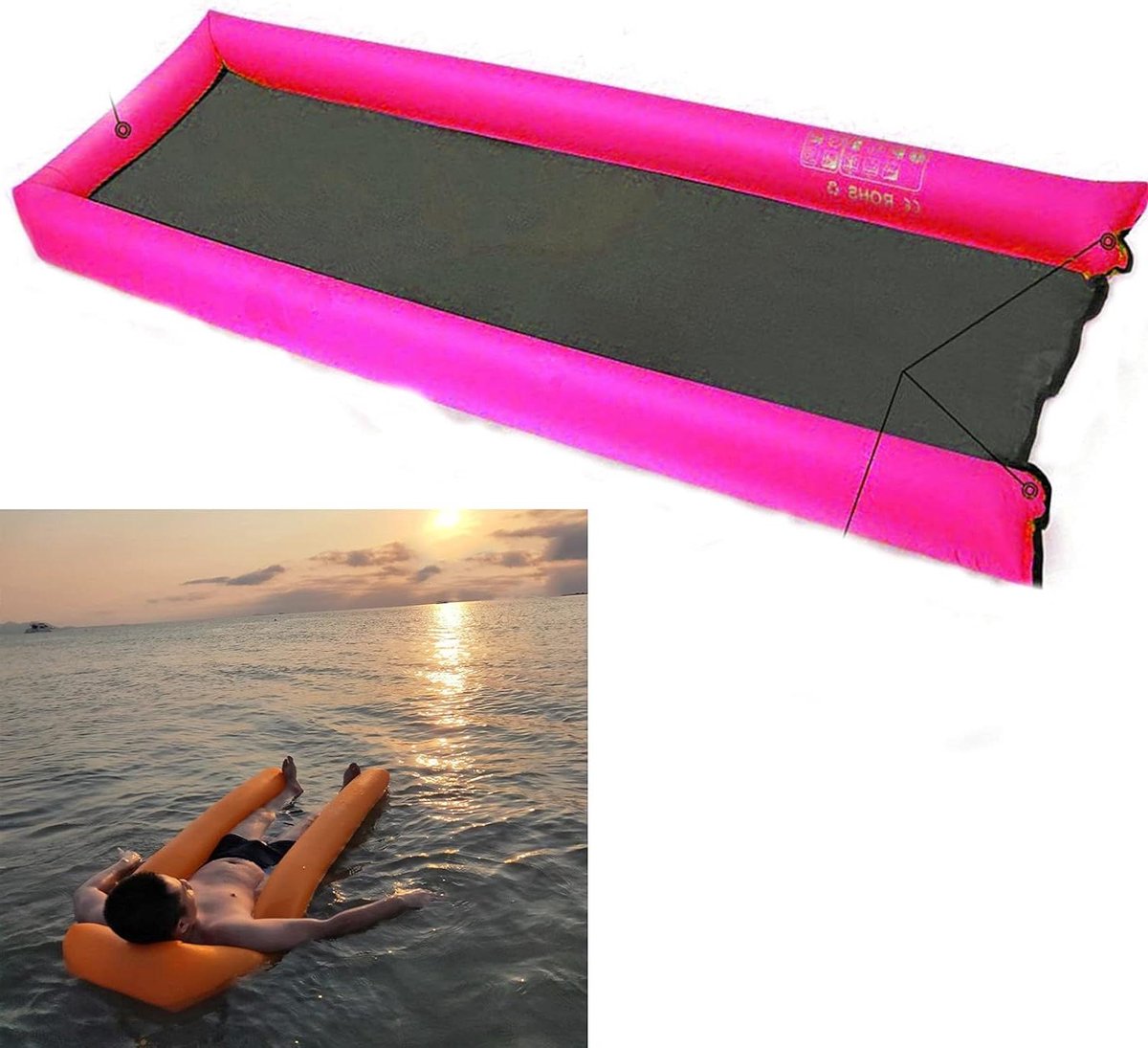 Opblaasbaar Luchtbed - Waterhangmat Lounge - Ontspannen op Water - Hoge Drijfkracht - 200kg Draagvermogen - Rood