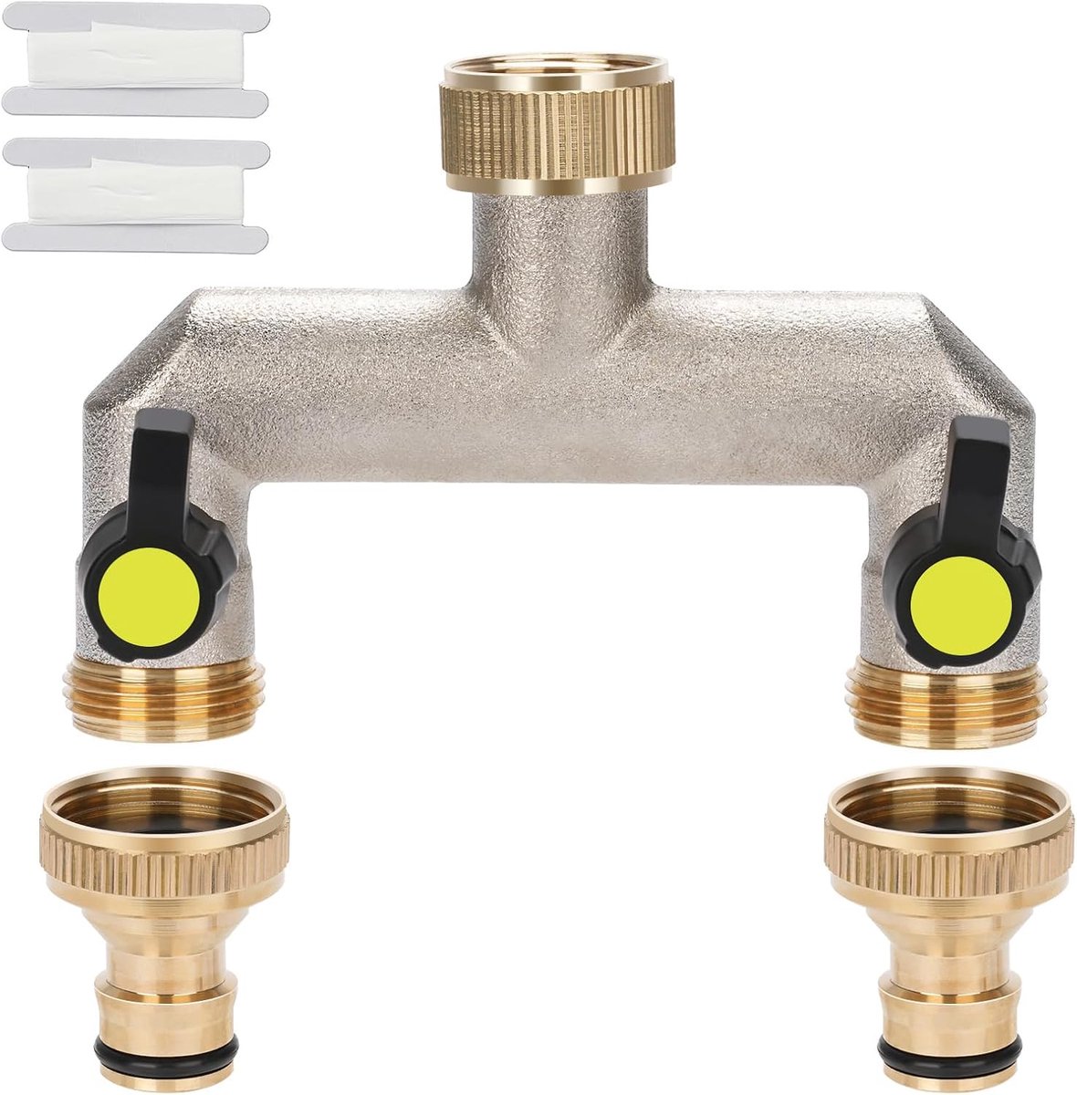 0,9 cm (3/4 inch) 2-weg verdeler, messing, adapter, splinterkraan, voor wasmachine, vaatwasser, keuken, buiten, tuin, gazon, geel