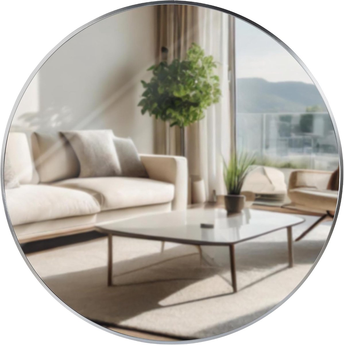 Elsie Wandspiegel - Rond - Diepte lijst 3 cm - ideaal voor woonkamer, slaapkamer of badkamer -, Kleur:zilver, Maat:XL