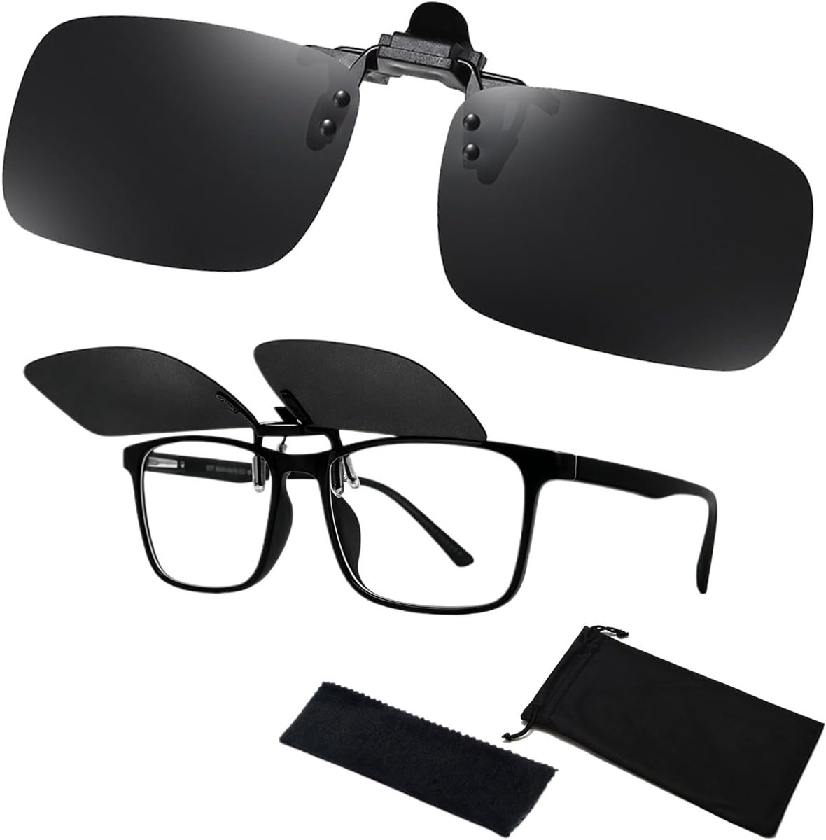 Opzetzonnebril voor brildragers – Lichtgewicht UV400-opklapbaar ontwerp, unisex opzetzonnebril, anti-verblindingsaccessoire voor autorijden, buitenactiviteiten en reizen