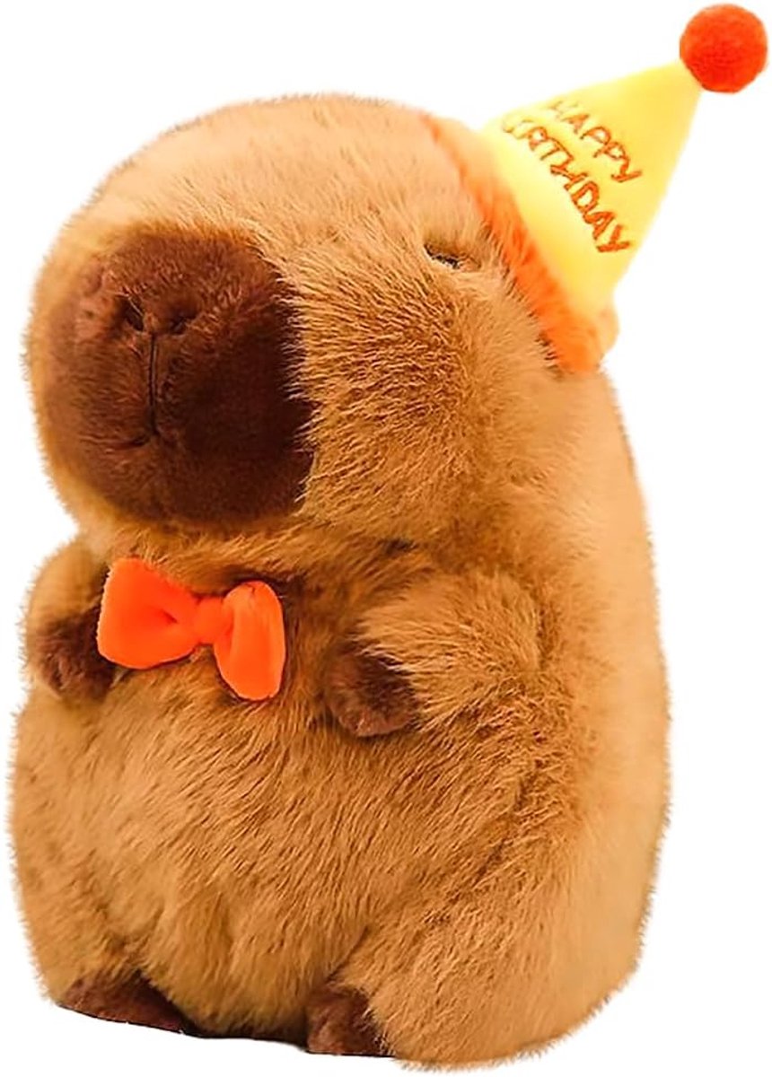 Knuffeldier 25 cm met Verjaardagshoed, Superzachte Pluche Dier voor Kinderen