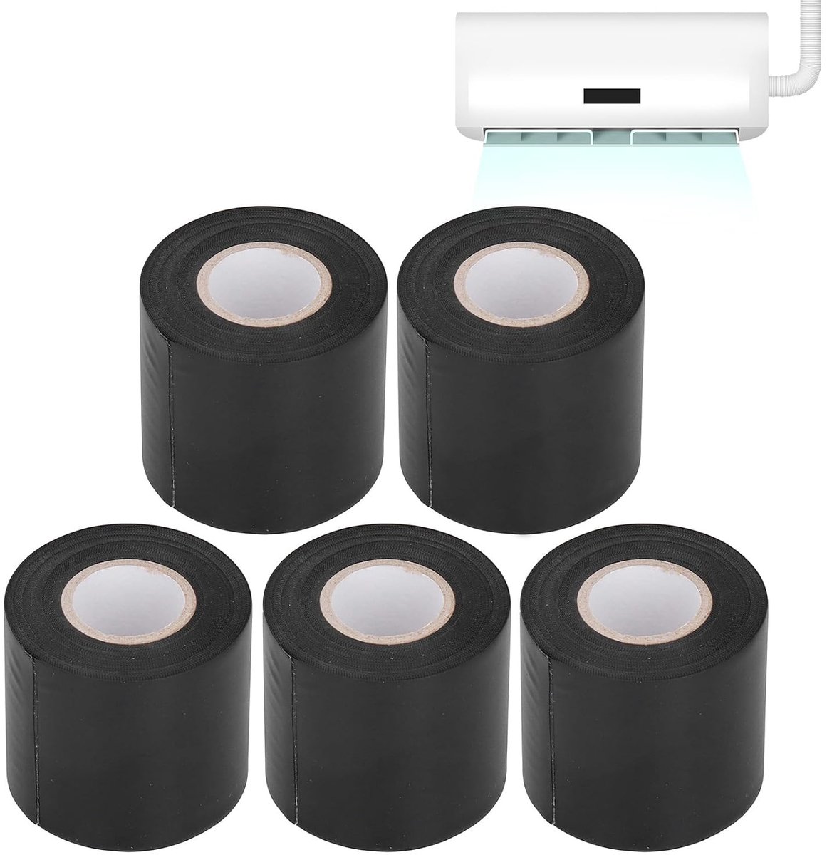 5Pack Pvc Airconditioner Pijp Tape Oliebestendig Isolatie Tape Voor Kanaalwerk Buis Bescherming Draagbare Wikkelen Tapes 6Cm Breedte(Zwart)