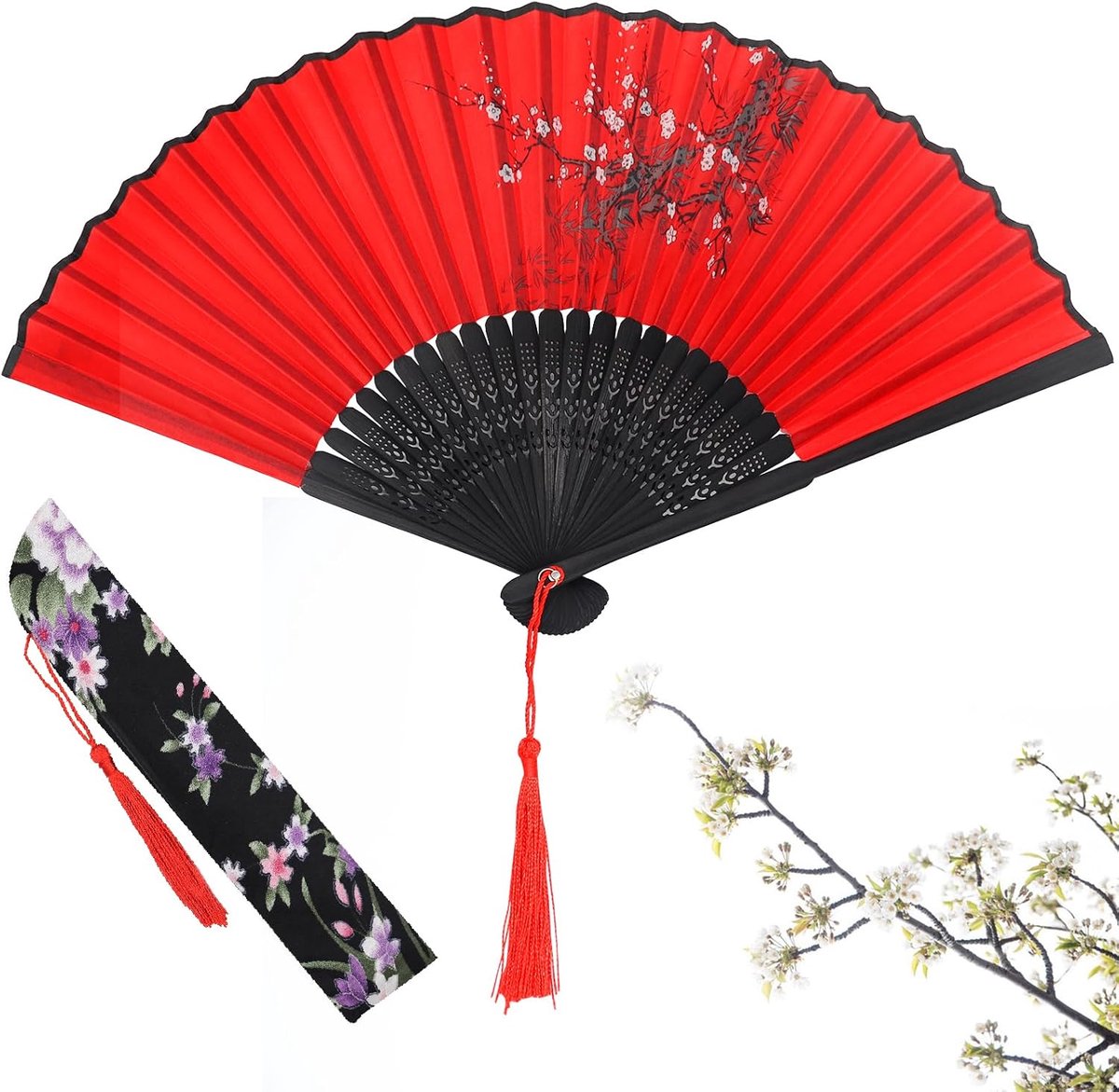 Waaiers, handwaaier voor dames, Chinese stijl, handwaaier van bamboe en zijde met kwast, voor zomer, wanddecoratie, decoratie, verjaardag, bruiloft, feest, cadeau