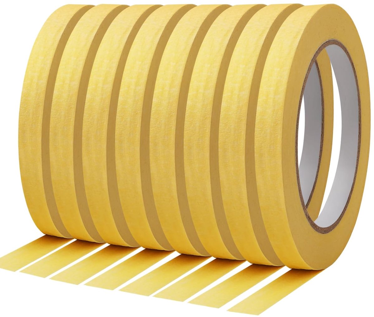 8 rollen, elke rol 1,2 cm × 50 m, goudkleurige crêpeband geschikt | crêpeband voor schilderwerkzaamheden, renovaties, lakken en knutselwerk als schilderband