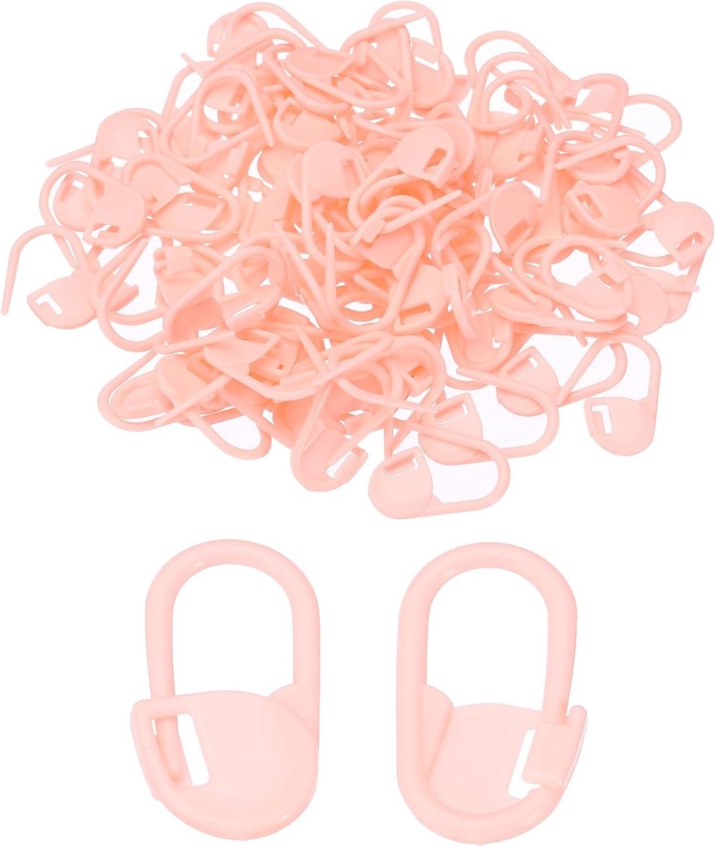 Haaksteekmarkeringen, 100-pack plastic breimarkeringen met vergrendeling voor naaien, haken, DIY-knutselen, lichtroze