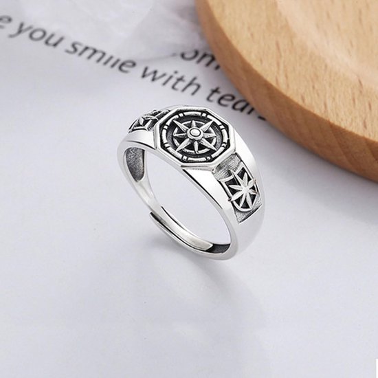 Fidgetring verstelbaar zilver - zwarte bergringen - vintage retro stijl - perfecte fidgetring voor mannen - SnelShoppen van Snelshoppen — afbeelding 2