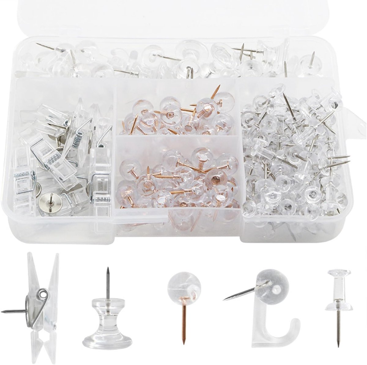 200 Stuks Punaise Met Plastic Doos Transparante Punaises Kopspijkers Ronde Kop Punaises Kopspijkers Clips Punaises Kopspijkers Decoratieve Punaises Voor Doe-het-zelf, Prikbord, Kurkborden,wandkaarten