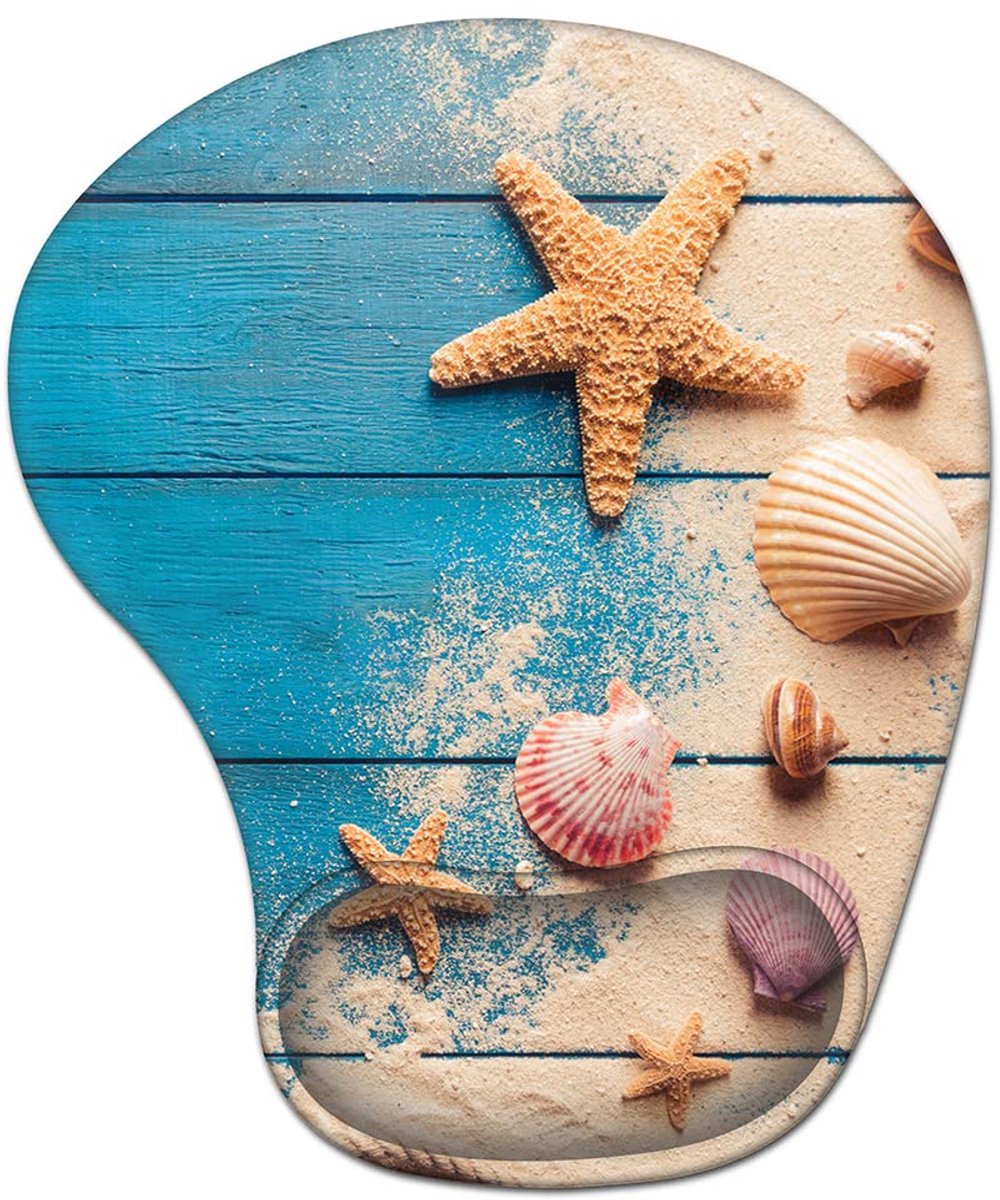 Ergonomische muismat met gel kussen - blauw zeester ontwerp - polssteun - comfortabel werken - SnelShoppen