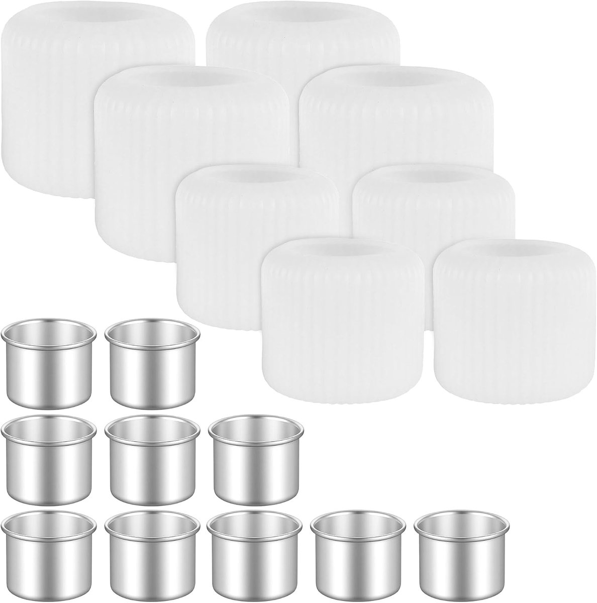 8 stuks siliconen mal kandelaars, 65 x 59 mm en 48 x 44 mm, gietvorm, siliconen kaarsenhouder met 10 metalen kandelaars, witte siliconen vorm theelichthouder voor staafkaarsen, doe-het-zelf