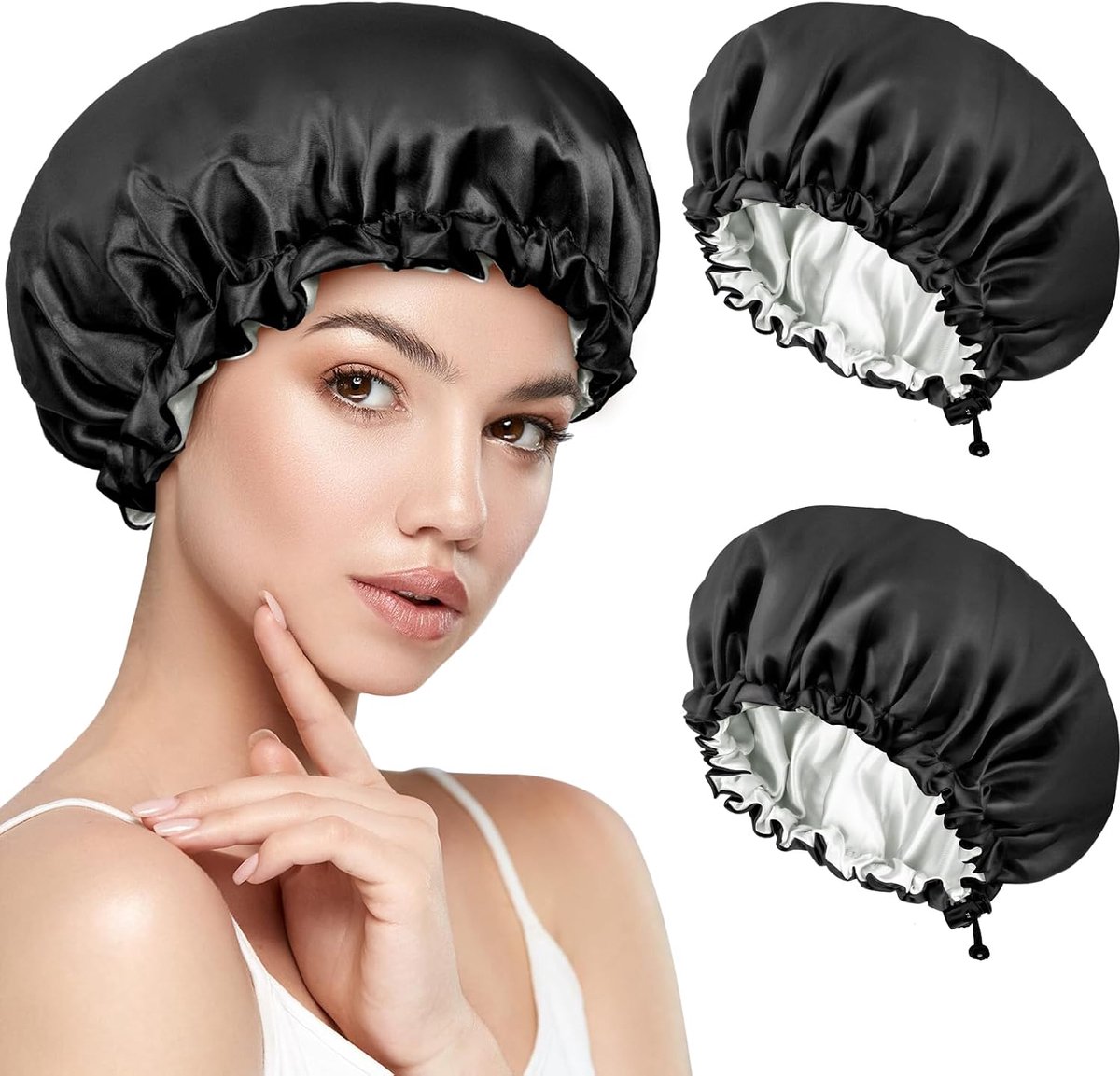 2 stuks satijnen bonnet, slaapmuts van zijde, dubbellaagse slaapmuts, zijden haarcap om te slapen, verstelbare satijnen haarcap voor meisjes en dames, beschermt het haar - Kiiwah