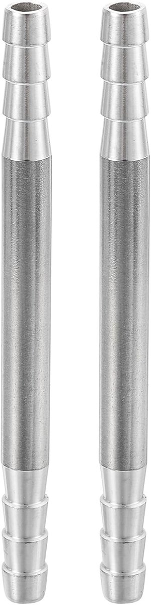 2 stuks 8 x 100 mm slangaansluitingen dezelfde buisfitting, 304 roestvrij stalen buisadapter aansluitfitting voor vacuümsystemen, industriële verbindingen, pneumatische apparatuur, zilver