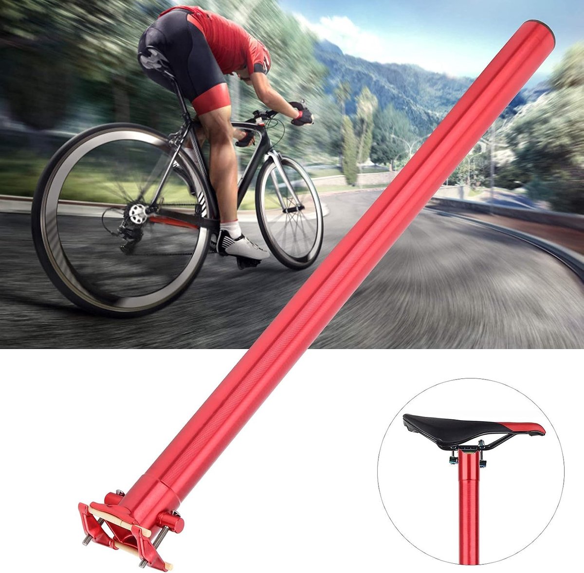 Zadelpen Aluminium Fiets Zadelpen 33.9mm Vouwen Fietsen Zadelpen Road Mountainbike Zadelpen Buis(rood)