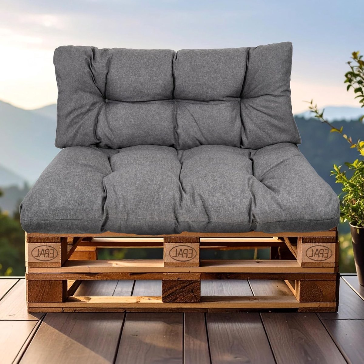 kussens voor europallets, FÜLLPRO+ vulling, weerbestendig palletkussen (2-delige set - 1x rugkussen 120x40 cm + 1x zitkussen 120x80 cm - donkergrijs)