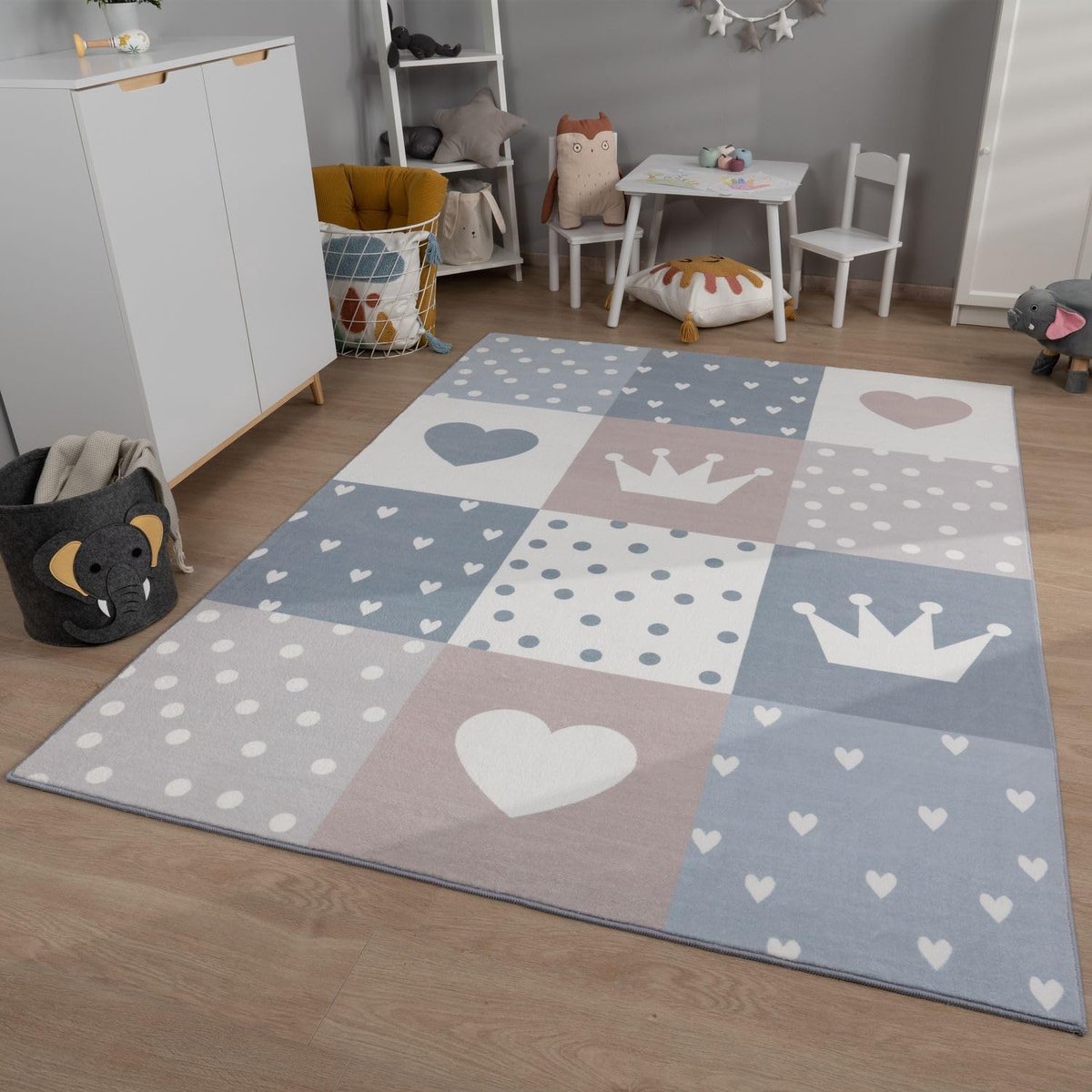 Home Kindertapijt Tapijt Jongen Meisje Kindertapijt Baby Hartjes Pastel, Kleur:Grijs Crème, Maat:80x150 cm
