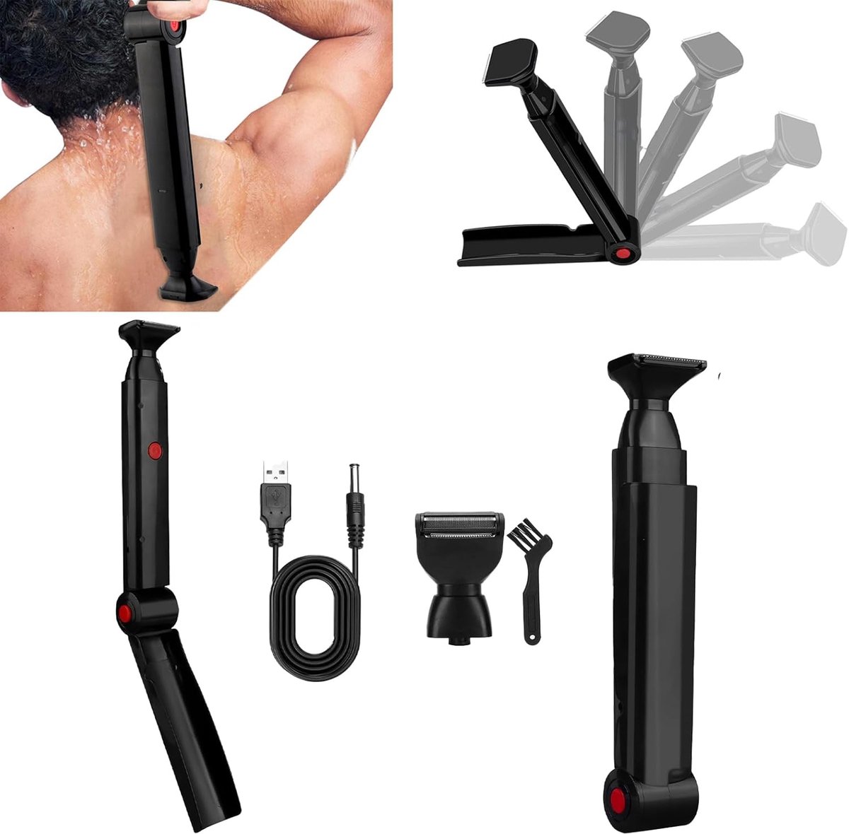 Rugscheerapparaat met 2 Scheerhoofden - Opvouwbare Epilator voor Mannen met Ergonomische Handgreep