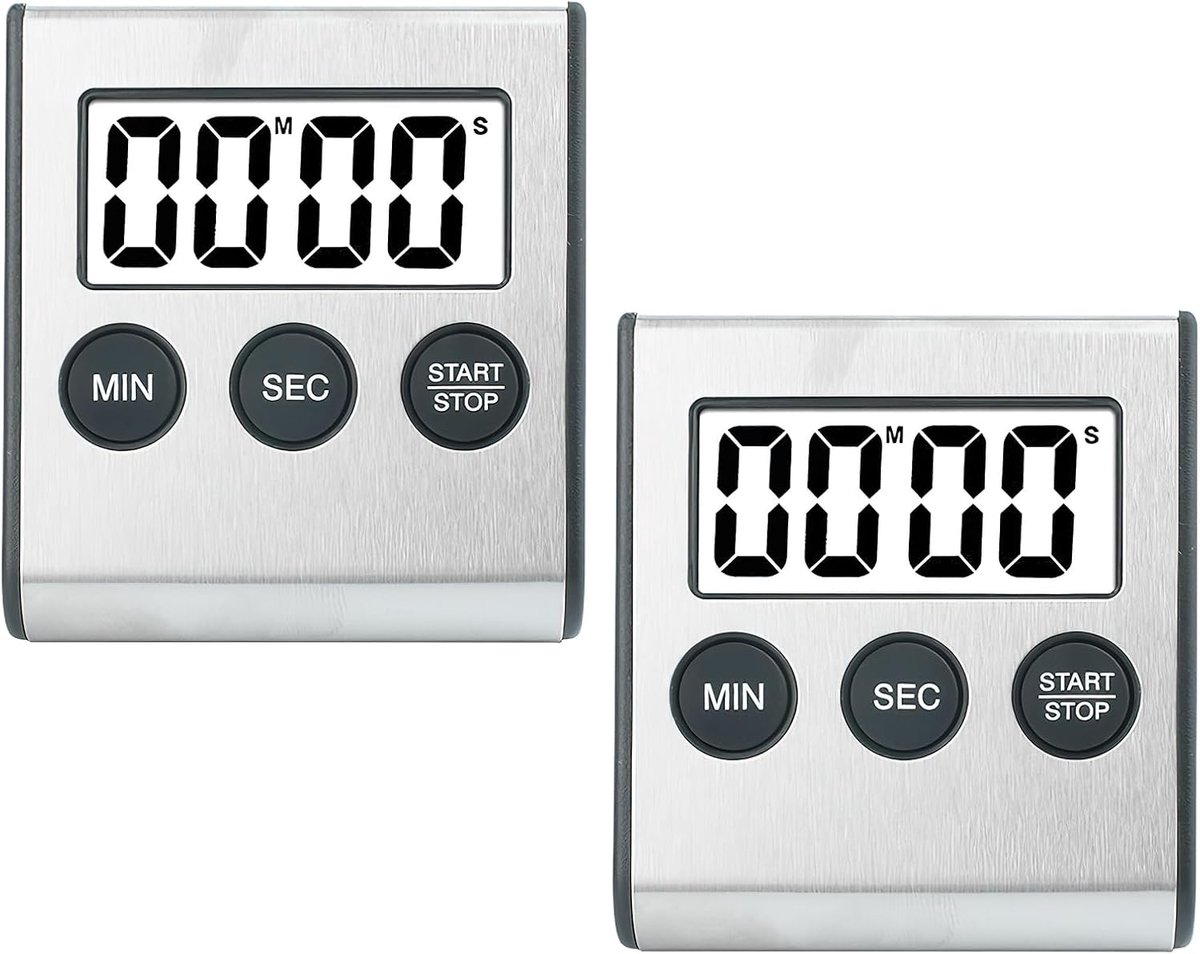 2 stuks keukentimer digitale keukenwekker stopwatch digitale timer met magneet, digitale keukenklok voor koken, studeren, sport, vergaderingen, medicijnen 6,5 x 1,4 x 7,0 cm