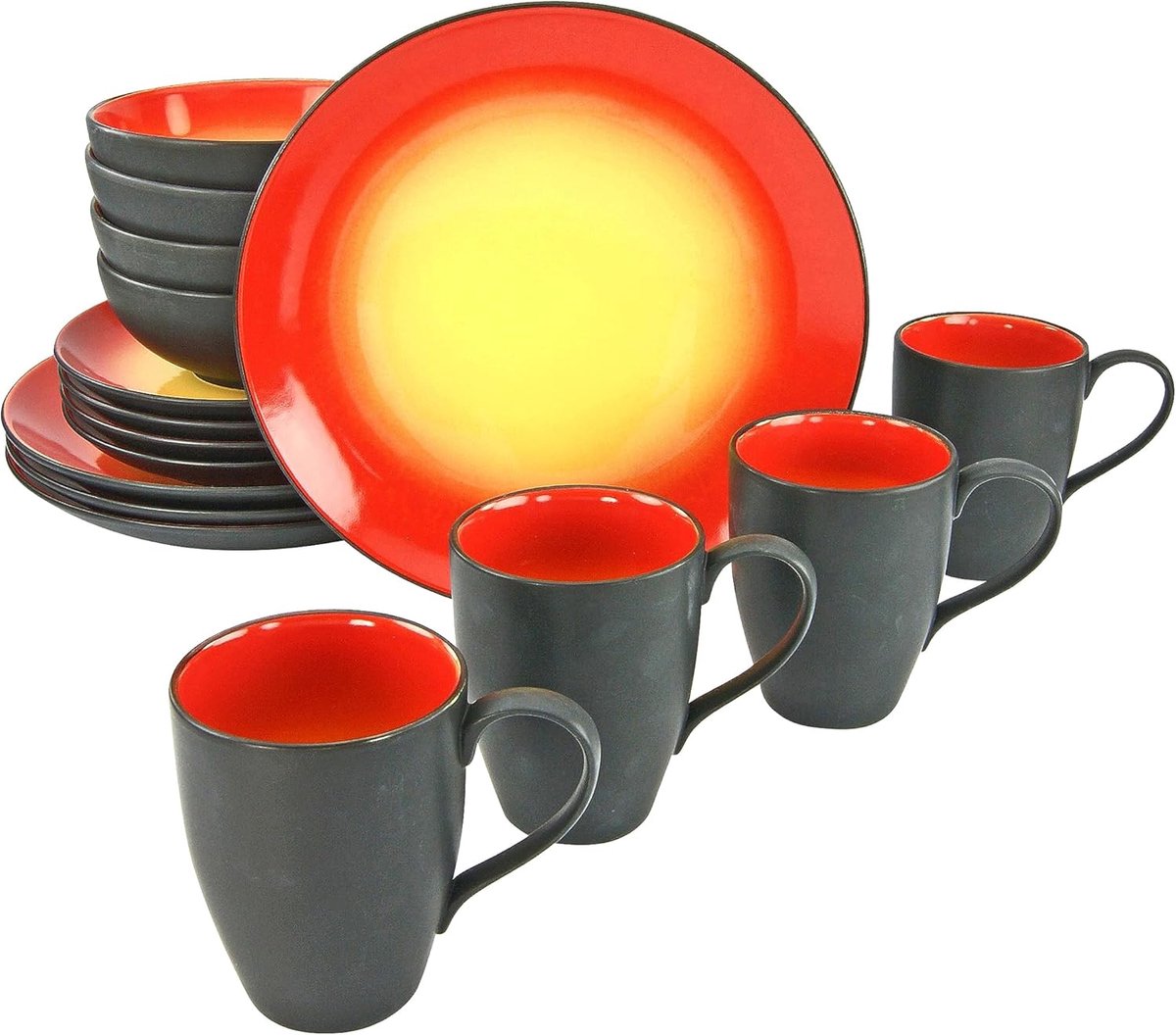 Serie Hot Red, 16-Delige Combiservies Set, Steen, Meerkleurig